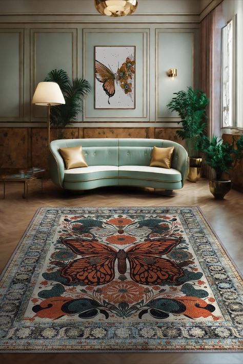 30 Cozy French Cottage Living Room Decor Ideas Butterfly Rug, Artistic Rugs, Modern Rugs Living Room, Flower Rug, Carpet Size, Carpet Colors, Washable Rug, Living Room Rug, Room Rug