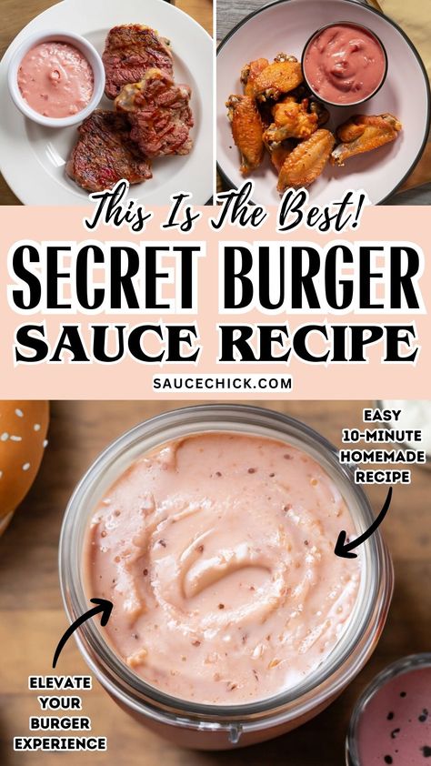 Secret Burger Sauce Recipe Diy Burger Sauce, How To Make Burger Sauce, Bourbon Sauce For Burgers, Secret Burger Sauce Recipe, Secret Burger Sauce, Sauce For Burgers, Burger Sauces, Burger Sauce Recipe, How To Make Burgers