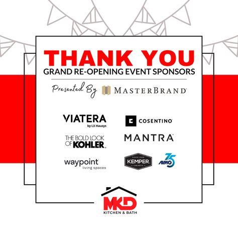 🙌🌟 A massive shoutout to our incredible sponsors who made our Battle Creek Grand Re-Opening event a huge success! Your support means the world to us. Check out our blog to see who made it all possible: https://mkdkitchenandbath.com/thank-you-to-our-battle-creek-grand-re-opening-event-sponsors/?utm_campaign=ty-sponsors-pinterest&utm_medium=social&utm_source=Pinterest❤️🤝 #MKDKitchenAndBath #ThankYou #Sponsors #GrandReOpening #Gratitude Thanking Sponsors On Social Media, Thank You To Our Sponsors, Sponsor Announcement Design, Conference Signage, Thank You Sponsors, Top Kitchen Designs, Webpage Template, Opening Event, Trending Colors