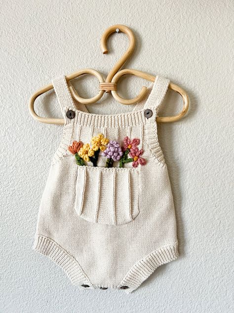 Crochet Romper, Embroidered Pocket, Knit Romper, Knitted Baby Clothes, Baby Fits, Knitted Romper, Wild One