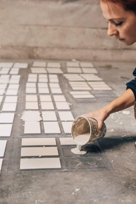 DIY Concrete Tile Backsplash: Zellige Tile Inspired! Diy Kitchen Build, Diy Terracotta Tiles, Zellige Tile Bathroom Backsplash, Zelig Tiles Backsplash, Kitchen With Zellige Backsplash, Handmade Bathroom Tiles, Diy Zellige Tile, Take Down Wall In Kitchen, How To Make Concrete Tiles