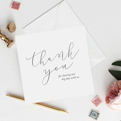 Thank You For Sharing Our Day With Us Wedding Card | Wedding Thank You Card | Guest Thank You Card Bridesmaid Wine Label, Corporate Event Design, Groom Card, Bridesmaid Wine, Couples Monogram, Calling Card, Thank You Messages, Cursive Writing, Bridesmaid Cards