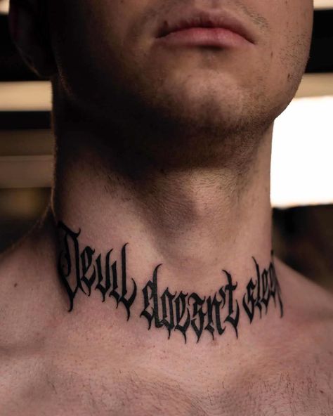 40 Awesome Neck Tattoo Ideas for Men & Women in 2023 Back Of Head Tattoos Men, Neck Tattoo Words Men, Below Neck Tattoo, Cool Word Tattoos Men, Neck Text Tattoo Men, Front Of Neck Tattoo Men, Word Neck Tattoo Men, Unique Neck Tattoos For Men, Simple Neck Tattoo Men