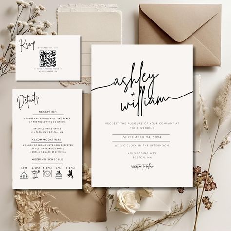 Modern Invite | Simple Editable Invite Template | Minimal Wedding Invites With Qr Code | Boho Wedding Invitation Suite | Qr Code Rsvp Wedding Invitations Timeline, March Wedding Invitations, Who To Invite To Your Wedding, Minimal Wedding Invitations, Qr Code Wedding Invitations, Wedding Invitations With Qr Code, Wedding Invitations Qr Code, Minimalistic Wedding Invitations, Aesthetic Wedding Invitations