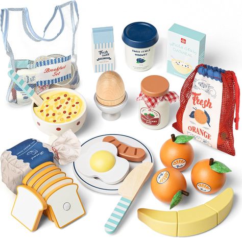 Breakfast Staples, Best Toys For Toddlers, Realistic Play Food, Toy Kitchen Food, Toast Eggs, Play Kitchen Food, Wooden Play Food, Cooking Toys, Pretend Kitchen