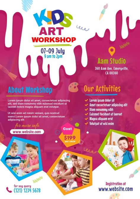 Art And Craft Poster Design, Workshop Flyer Design Event Posters, Art Workshop Poster Design, Workshop Ideas For Kids, Kids Event Poster, Art Workshop Poster, Art Workshop Ideas, Workshop Poster Design, School Flyer Design