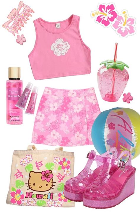 Hello Kitty Outfit, Kitty Outfit, Y2k Hello Kitty, Barbie Summer, Tropical Girl, Hello Kitty Clothes, Gyaru Fashion, Malibu Barbie, 2000s Fashion Outfits