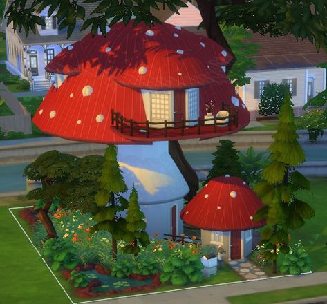 Sims 4 - Mushroom House for 1 ID: o0oNIKAo0o Sims 4 Sims Mushroom Cc, Sims 4 Circle House, Sims 4 Mushroom House, Sims 4 Halloween House, Sims 4 Tree House, Sims 4 Mushroom Cc, Sims 4 Mushroom, Beach Room Aesthetic, Mini Gym At Home Ideas