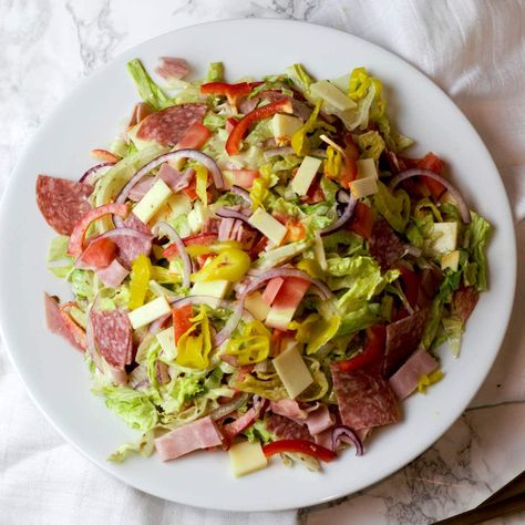 Sub Sandwich Salad Recipe, Healthy Italian Sub Salad, Italian Sun Salad, Jersey Mikes Salad, Italian Salad Sandwich, Chopped Hoagie Salad, Salads With Meat Main Dishes, Chopped Sub Sandwich Salad, Sub Chopped Salad