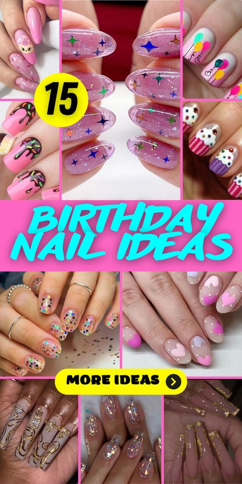 15 Fabulous Birthday Nail Ideas to Celebrate in Style 50th Nail Designs, 50 Birthday Nails, 50 Th Birthday Nails, 60th Birthday Nail Designs, 60th Birthday Nails, 40 Birthday Nails, Birthday Nail Art Ideas, Birthday Nails Design Ideas, Nail Art Designs Birthday