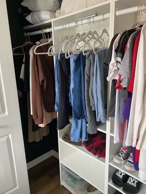 Easy Target Bookcase Closet Hack Diy Closet With Bookcase, Closet Using Bookshelves, Diy Book Shelf Closet, Target Closet Makeover, Bookshelves For Clothes Storage, Diy Closet Bookshelves, Using Bookshelves In Closet, Book Shelf Closet Ideas, Diy Bookcase Closet Ideas