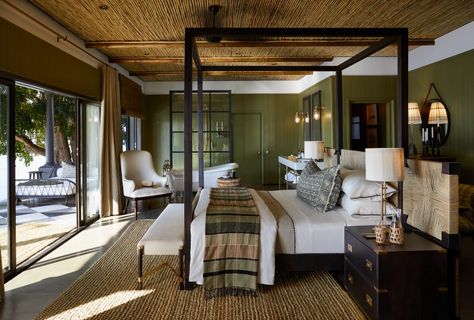 Safari Lodge Bedroom, Safari Lodge Interior, African Lodge, African Safari Lodge, African Lodges, Contemporary Lodge, Lodge Bedroom, Luxury African Safari, Luxury Safari Lodge