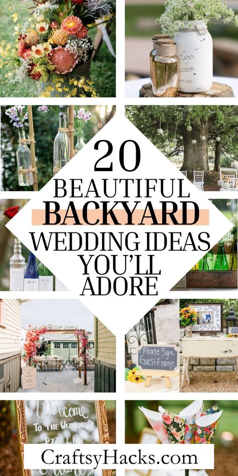 In need of some backyard wedding ideas? These backyard ideas on a budget will take your wedding decor to a whole new level. Easy wedding decorating ideas anyone can afford. Backyard Alter Ideas, Garage Wedding Ideas, Low Key Outdoor Wedding, Backyard Boho Wedding Ideas, Outdoor Small Wedding Ideas, Simple Backyard Wedding Ideas Diy, Backyard Wedding Summer, Realistic Wedding Ideas, Backyard Rustic Wedding Ideas