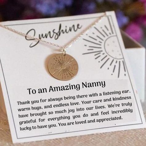 Nanny Thank You Necklace, Nanny Gift, 

Sunshine Necklace, Sunbeam Jewelry, Nana Thank You Necklace, Nanny Thank You Card

Silver Necklace : OiJewelryStore Nanny Appreciation Gifts, Nanny Gifts Goodbye, Nanny Gifts, Sunshine Necklace, Goodbye Gifts, Lucky To Have You, Child Care, Appreciation Gifts, Gold Filled Jewelry