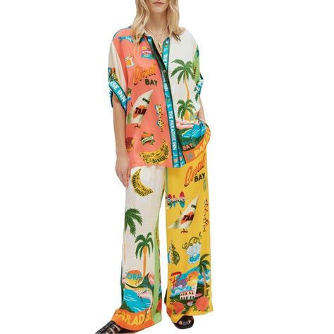 PRICES MAY VARY. Material: Loose casual sunflower print pajamas set is made of soft fabric, skin-friendly, breathable and comfortable, suitable for relaxing day or night. Tops:Women tropical short sleeve lounge set, short sleeves, sleeves can be rolled up, lapels, printing, buttons, shoulder drop, relaxed fit, there is no pressure to exercise. Printed Trousers:Drawstring pants, elastic waist, long pant, wide-leg pants, straight pants, two side pockets, loose design suitable for all body types. O 2 Piece Pants Outfit, Vintage Graffiti, 2 Piece Lounge Set, Beach Outfit For Women, Women's Outfit Sets, Shirt Pant Set, Disco Outfit, Printed Wide Leg Pants, Boho Pants