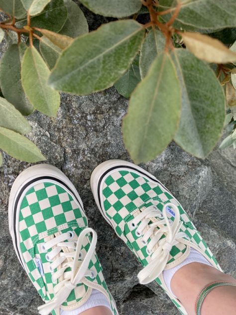 green aesthetic , checkerboard vans , sneakers , summer aesthetic Green Checkered Vans Outfit, Green Vans Aesthetic, Vans Verdes, Checkered Vans Outfit, Vans Aesthetic, Checkerboard Vans, Checkered Shoes, Tenis Vans, Vans Checkered