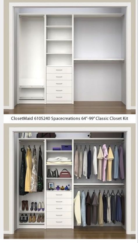 Easy way to organize your closet or create , construct your dream closet. Best Closet Design Small Spaces, Closet Setup Layout, Combine Two Closets Into One, Closetmaid Ideas Layout Small Closet, Basic Closet Designs, 6 Ft Closet Layout, Closet Design Layout Reach In, Closet Organizers For Walk In Closet, Custom Closets Small