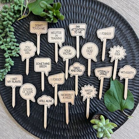 Plant Stakes Marker Mom Wood Funny Crazy Plant Lady Tags Plant - Etsy Plant Humor, Lézervágott Fa, Plant Sticks, Diy Marker, Succulents For Sale, Plant Puns, Plant Signs, Plant Stakes, Crazy Plant Lady