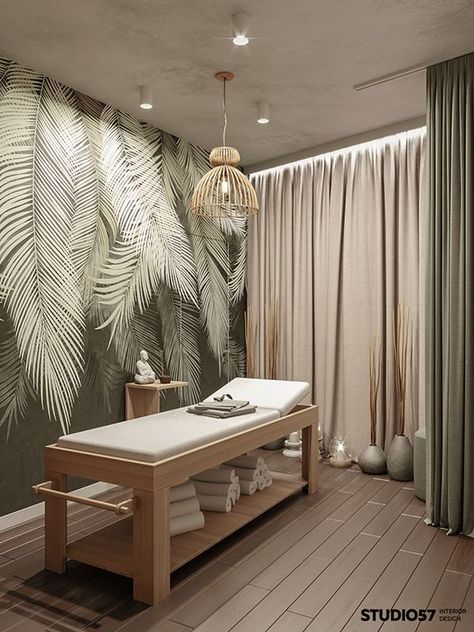 24 Small Space Massage Room Ideas and Decor - GoTinySpace Massage Room Ideas, Spa Room Ideas, Massage Room Design, Spa Massage Room, Massage Room Decor, Home Spa Room, Esthetician Room Decor, Esthetics Room, Spa Room Decor