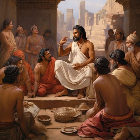 Indian Brahmin teaching lower caste people in ancient India Ancient Indian Culture, Brahmin Aesthetic, Hinduism Art Illustrations, Indian Gods Painting, Ancient India Aesthetic, Indian Fantasy Art, Indian Ancient Art, Rani Durgavati, Hindu People