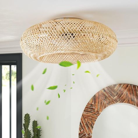 ✨【𝐎𝐫𝐢𝐠𝐢𝐧𝐚𝐥 𝐏𝐚𝐭𝐞𝐧𝐭𝐞𝐝 𝐂𝐞𝐢𝐥𝐢𝐧𝐠 𝐅𝐚𝐧】luansky 20" boho rattan ceiling fan with lights and remote hides 5 transparent blades inside the enclosed cage, with a hand-woven bamboo caged shade, which is made of natural bamboo material, ideal as a bohemian bedroom low profile enclosed ceiling fan with Boho Ceiling Fan With Light, Boho Ceiling Fan, Boho Ceiling, Rattan Ceiling, Beach House Lighting, Living Room Ceiling Fan, Bamboo Ceiling, Caged Ceiling Fan, Ceiling Fan Bedroom