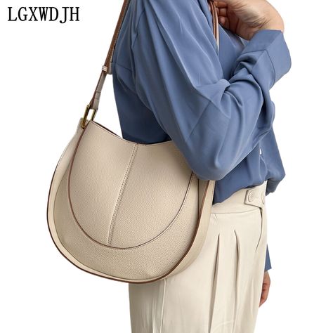 Niche Light Luxury Real Cowhide Women's Shoulder Bag Saddle Soft Leather Handbag Large capacity Trendy Saddle Bag, Soft Leather Handbags, Real Leather Bags, Cowhide Bag, High Heel Slippers, Color Caramelo, Leather Saddle Bags, Special Interest, Street Trends