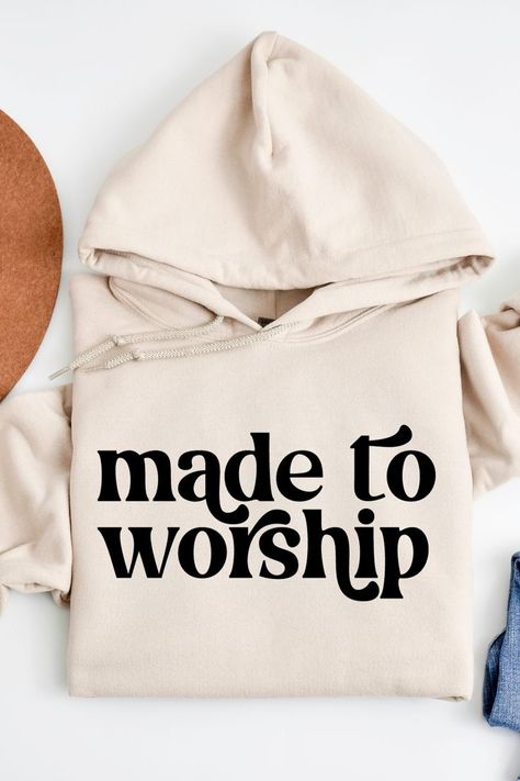 Made to Worship Christian Hoodie Hoodie Colors, Made To Worship, Jesus Clothes, Christian Shirts Designs, Millennials Fashion, Christian Hoodies, Bible Verse Gifts, Faith Clothing, Gods Girl