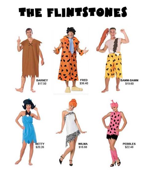 Couple Costumes Flinstones, Flinstones Group Costume, Flinstones Halloween Costumes Couple, Flint Stones Costumes, The Flinstone Costume, Fred Flintstone And Wilma Costume, Family Flintstones Halloween Costumes, Flint Stones Family Costume, Halloween Costumes Flintstones