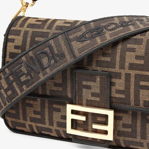 Brown fabric bag - BAGUETTE | Fendi Fendi Baguette Bag, Fendi Logo Design, Fendi Store, Fake Designer Bags, Fendi Logo, Black Embroidery, Fendi Baguette, Baguette Bag, Women Bags Fashion