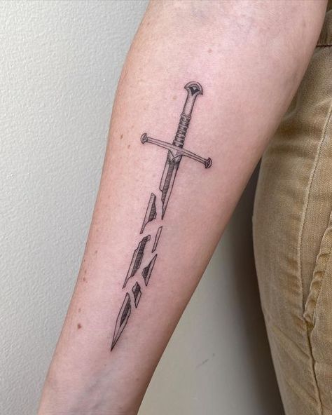 Narsil Tattoo Design, Shards Of Narsil Tattoo, Anduril Tattoo, Narsil Tattoo, Dean Tattoo, Simple Leg Tattoos, Thorn Tattoo, Tattoo Ideas Males, Lotr Tattoo