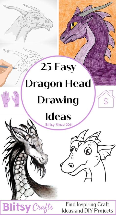 25 Easy Dragon Head Drawing Ideas - How to Draw Head Drawing Ideas, Realistic Dragon Drawing, Simple Dragon Drawing, Cool Dragon Drawings, Tattoos To Draw, Dragon Head Drawing, Easy Fish Drawing, Elements Of Art Line, Draw A Dragon