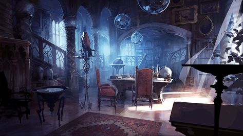 Professor Dumbledore's office at Hogwarts by Jean-Baptiste Hostache on ArtStation Modern Harry Potter, Harry Potter Office, Dumbledores Office, Bus Art, Office Background, Office Wallpaper, Harry Potter Style, Harry Potter Decor, Hogwarts Aesthetic