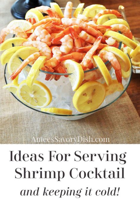 An elegant presentation for shrimp cocktail and simple way to keep shrimp cold and fresh at your next party or holiday gathering. How To Keep Shrimp Cocktail Cold, How To Keep Shrimp Cold At Party, Ways To Serve Shrimp Cocktail, Party Shrimp Cocktail, Shrimp Cocktail Serving Ideas, Serving Shrimp Cocktail On Ice, Shrimp On Ice Display, Shrimp Display Ideas Appetizers, How To Serve Shrimp Cocktail