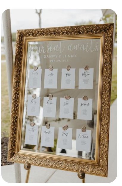 Boho Mirror Wedding Sign, Seating Chart Cards On Mirror, Seating Chart Wedding Ideas Picture Frame, Seating Chart On Glass Frame, Wedding Table Banquet Style, Table Numbers Wedding Chart, Table Numbers On Mirror, Seating Chart Wax Seal Mirror, Cute Place Cards Wedding