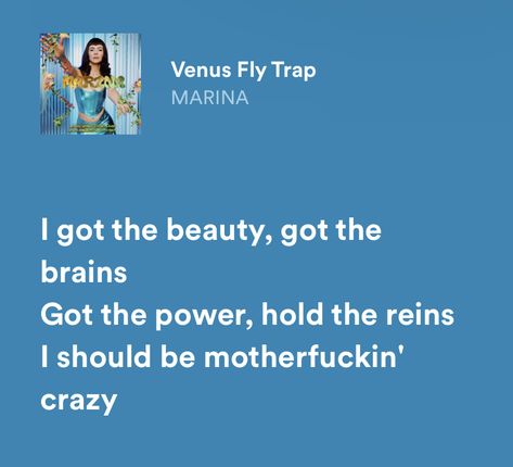 Marina And The Diamonds Venus Fly Trap, Marina Song Lyrics, Marina Spotify Lyrics, Marina Mans World, Marina And The Diamonds Lyrics, Marina Lyrics, Queen Persephone, Lady Aphrodite, Diamonds Lyrics