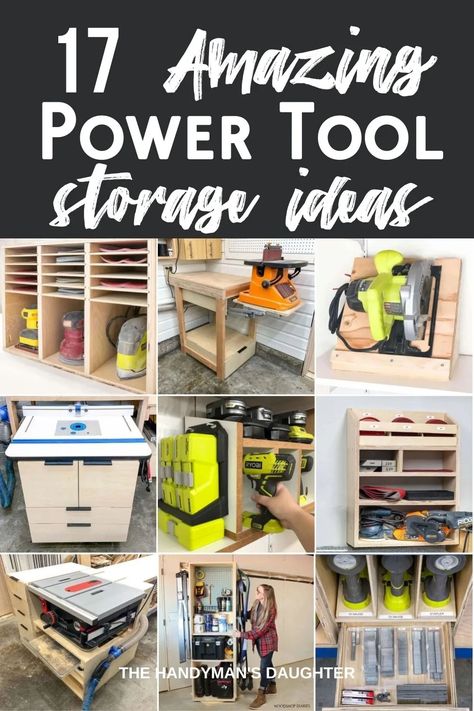 Power Tool Storage Ideas, Tool Storage Ideas, Power Tool Organizer, Power Tool Storage, Garage Tool Storage, Tool Storage Diy, Garage Organize, Garage Work Bench, Diy Garage Storage