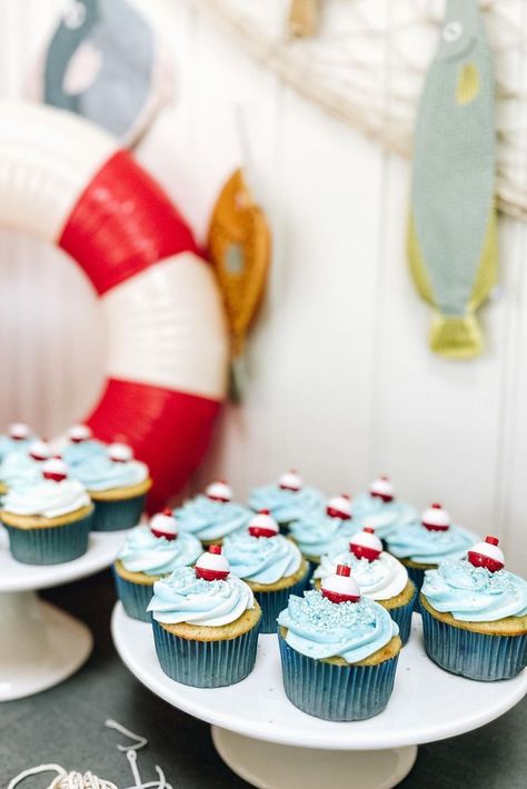 A FABULOUS Fishing Party Bass Themed Birthday Party, Fishing Party Cupcakes, O Fish Ally 3 Birthday, O Fish Ally Four Birthday, O Fish Ally One Birthday Cupcakes, Gone Fishing Birthday Party Food, O Fish Ally One Cupcakes, Fishing Cupcakes Boy Birthday, Fish Themed Birthday Party Decorations