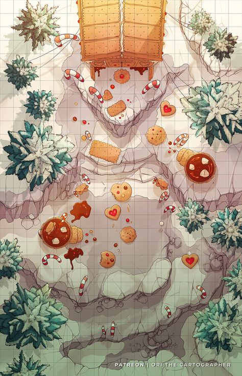 Snow Dnd Map, Merry Critmas Dnd, Christmas Battlemap, Dnd Christmas Characters, Dnd Christmas Map, Winter Dnd Map, Dnd Christmas Monsters, Dnd Candyland, Fantasy Christmas Art