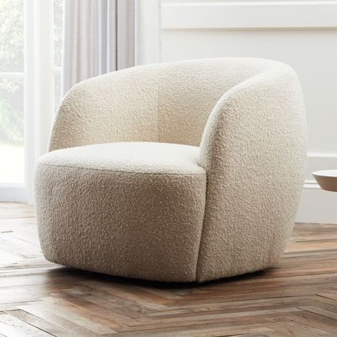 CB2 - January Catalog 2020 - Gwyneth Boucle Chair Boucle Chair, Cozy Chair, Swivel Barrel Chair, Modern Accent Chair, Accent Arm Chairs, Velvet Chair, Furniture Hacks, Comfy Chairs, Bedroom Chair