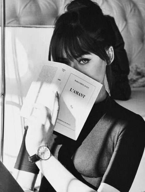 White Photo, A Book, A Woman, Black And White, White, Black