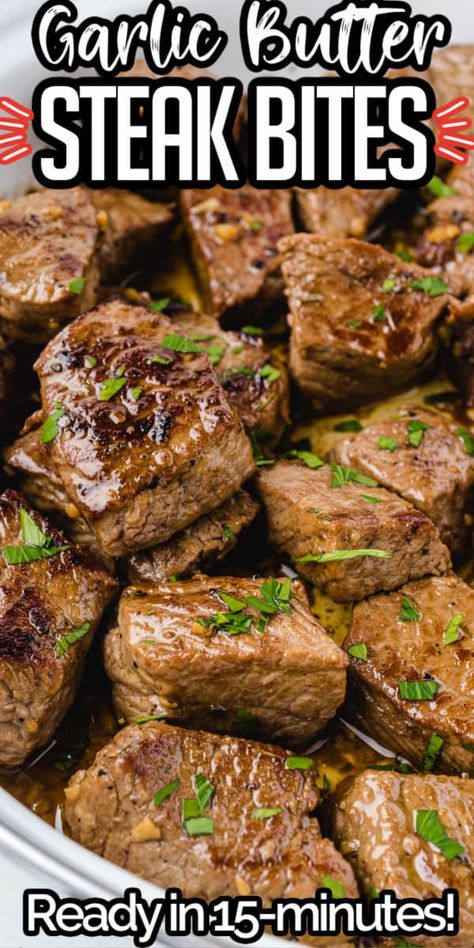 Sirloin Steak Recipes, Garlic Butter Steak Bites, Steak Dinner Recipes, Butter Steak Bites, Steak Bites Recipe, Carne Asada Tacos, Beef Steak Recipes, Butter Steak, Easy Steak