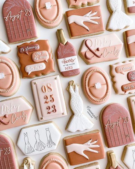 I get married in ONE week!!🫣 reposting these cookies from last year that I made for another bride!… | Instagram Wedding Dress Shopping Cookies, Wedding Dress Cookies Decorated, Bachelorette Cookies Decorated, Bachelorette Cookie Ideas, Bachelor Cookies, Bridesmaids Cookies, Bach Cookies, Bachelorette Sugar Cookies, Bridal Brunch Food