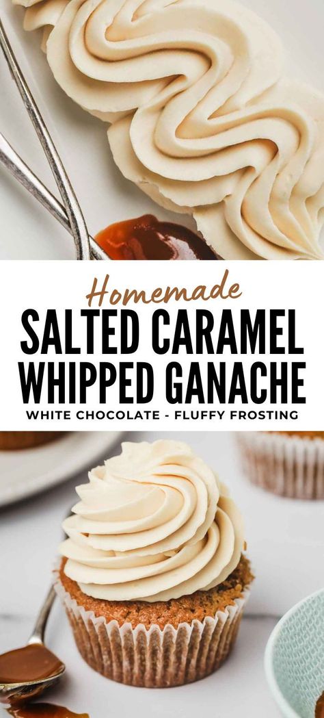 Discover how to make a perfect salted caramel ganache from scratch with this easy recipe. Experience the delightful blend of sweet and salty, featuring French salted butter caramel and rich white chocolate. This ganache is ideal for cake fillings and cupcake toppings, offering a thick and fluffy texture that's simply irresistible. Whether you're a seasoned baker or new to the kitchen, this ganache will elevate your desserts with its luxurious flavor and perfect consistency. Chocolate Cake With Salted Caramel Icing, Whipped Ganache Frosting Recipe, Vanilla Cake Fillings Ideas, Whipped Caramel Ganache, Cupcake Fillings Recipes, Flavoured Ganache Recipes, Salted Caramel Ganache Recipe, Frosting Flavor Ideas, Salted Caramel Filling For Cake