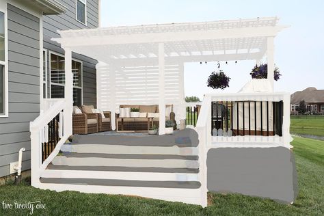 Deck and Pergola Color Options White Pergola On Deck, Outdoor Deck With Pergola, Trex Deck With Pergola, Pergola Colors Ideas, Pergola Colors, Pergola Makeover, Balcony Deck Ideas, Side Porch Ideas, Pergola On Deck