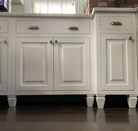 How (and why) there are no toekicks under my kitchen cabinets — farmstand culture Furniture Turned Into Kitchen Cabinets, Kitchen Cabinets That Look Like Furniture, Kitchen Cabinets With Legs, Cabinet Update, Classic Farmhouse Kitchen, Texas Kitchen, Pond House, Diy Kitchen Projects, Kitchen Base Cabinets