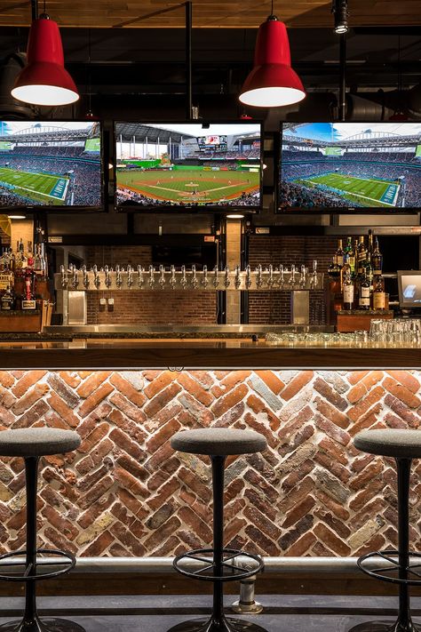 Township Ft Lauderdale - Bigtime Design Studios - Restaurant Design Bar Design With Tv, Tv Mount Ideas, Restaurant Counter Design, Sport Bar Design, Bar Tv, Sports Pub, Restaurant Designs, Bar Counter Design, Modern Restaurant Design