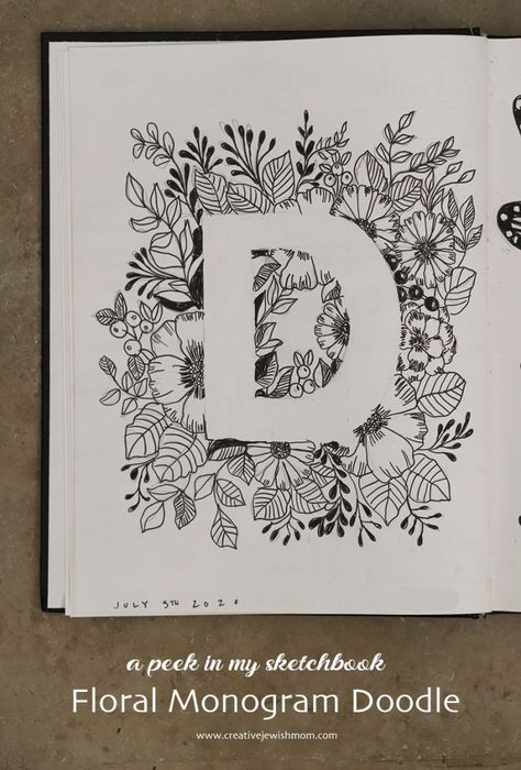 Monogram Floral Letters, Drawing Floral Designs, Letter With Flowers Drawing, Letters Made Of Flowers, Doodle Art Flowers Floral, Doodle Art Floral, Floral Sketches Design, Flower Letters Drawing, Letters With Flowers Drawing