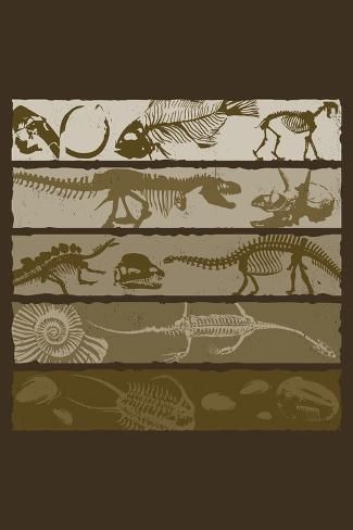 size: 18x12in Art Print: Dinosaur Fossil Layers - Lantern Press Artwork by Lantern Press : Fossil Layers, Layers Art, Dinosaur Stamps, Dinosaur Fossil, Dinosaur Posters, Layered Art, The Good Dinosaur, Free Canvas, Dinosaur Art