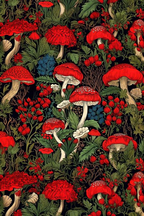 Red Fall Aesthetic Wallpaper, Goblin Core Wallpaper, Aesthetic Mushroom Wallpaper, Red Mushroom Art, Mushrooms Background, Background Mushroom, Crisantemo Tattoo, Mushrooms Aesthetic, Wallpaper Mushroom