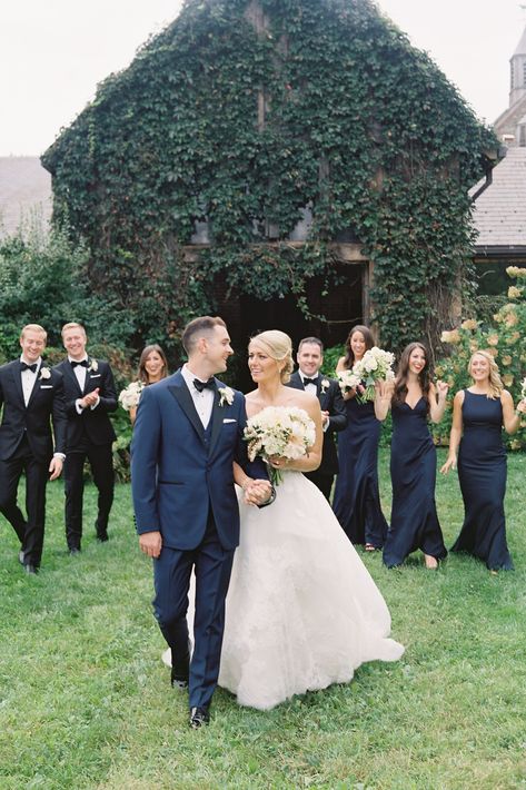 Mens Navy Tuxedo Wedding, Groom In Navy Groomsmen In Black, Black And Navy Bridal Party, Navy Blue Black Wedding Theme, Navy Tux Black Lapel Wedding, Navy Tux With Black Lapel, Navy Blue And Black Tuxedo Wedding, Navy Blue Black And White Wedding, Navy And Black Wedding Party